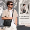 men's black leather crossbody bag style 6213 worn outdoors