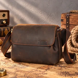 small leather crossbody bag style 6353 in Coffee Crazy Horse leather