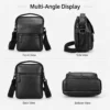Black cowhide crossbody bag style 6536 front side rear and base views