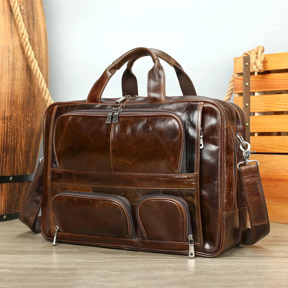 Wholesale briefcases style 7289 in Coffee top-grain cowhide