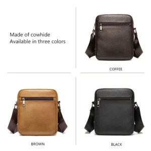 cowhide crossbody bag style 7362 in black brown and coffee colors