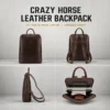 Crazy Horse leather backpack 7825 front back side and interior views