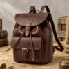 Crazy Horse leather women's buckle backpack 7827 coffee front view for wholesale buyers