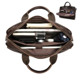Leather briefcase 8368 with 15-inch laptop compartment and organizer pockets