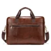 Coffee vintage leather briefcase style 8523 rear zipper pocket