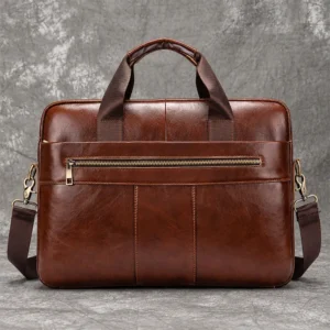 Workshop briefcase style 8523 in Coffee cowhide leather