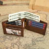 Handmade minimalist leather wallet 8808 open interior with card and photo slots