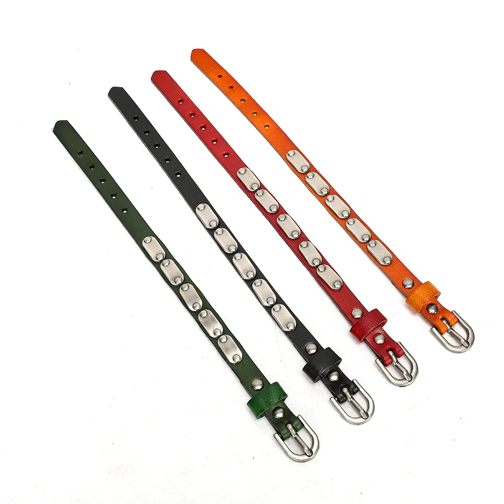 Rectangular Metal Plate Leather Bracelet