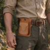 Brown Crazy Horse leather phone pouch style 9072 worn on a belt