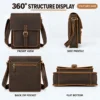 Coffee Crazy Horse leather messenger bag D6345 front side back and bottom views