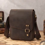 Crazy Horse Leather Messenger Bag style D6349 in Coffee