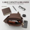 organized interior of Crazy Horse leather messenger bag D6349