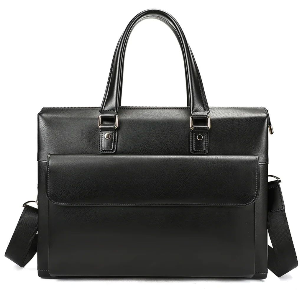 Black genuine leather briefcase style G5157 with shoulder strap