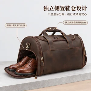 Wholesale Crazy Horse leather travel duffel bag L4092 with independent shoe compartment