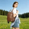 Wholesale leather women's backpack N7816 coffee outdoor three-quarter view