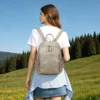 Wholesale leather women's backpack N7816 gray outdoor rear view with adjustable straps