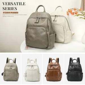 Wholesale leather women's backpack N7816 in black coffee gray and off-white