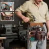 Q2013 coffee leather belt tool pouch worn in a workshop