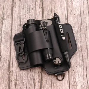 Q2014 black leather EDC belt organizer with tools