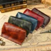 Cowhide leather pouches style Q8081 in Brown Red Green Blue and Coffee