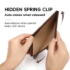 Leather pouch style Q8083 with hidden auto-closing spring clip