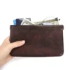 Coffee cowhide leather pouch style Q8083 holding cards cash and glasses