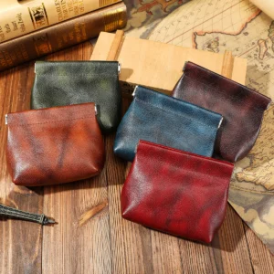 Cowhide coin purses style Q8086 in Brown Red Green Blue and Coffee