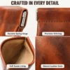 Cowhide eyeglass pouch Q8087 with spring hinge stitching and soft lining