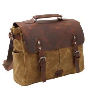 Khaki waxed canvas motor cycle saddle bags style S1002