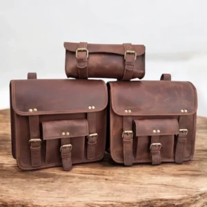 Coffee Crazy Horse leather motorcycle saddlebags style S1005