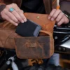 Open Coffee motorcycle saddle bag style S1006 holding a wallet