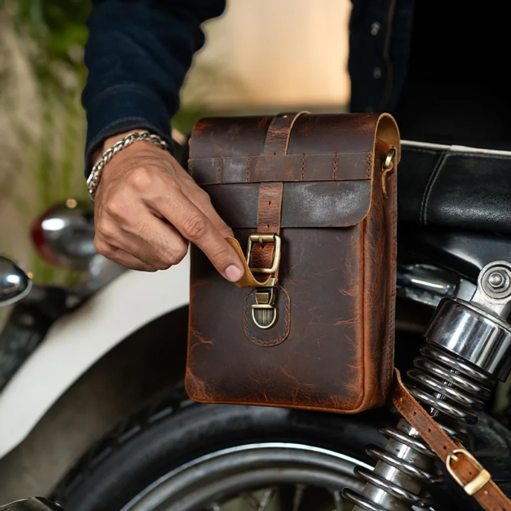 Coffee motorcycle saddlebag style S1007 with quick-release mounting buckle