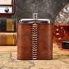 Brown leather hip flask style T8089 with hand-laced wrap