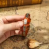 rectangular metal plate detail on T8092 leather bracelet
