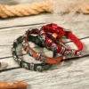 T8093 leather rose bracelets in brown red and green