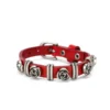 T8093 red leather bracelet with metal rose charms