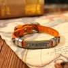 T8095 yellow leather religious bracelet with metal plate