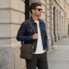 men wearing Coffee Crazy Horse leather crossbody bag style D6348