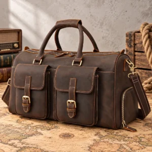 leather travel bag style L4090 in Coffee Crazy Horse cowhide