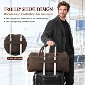Crazy Horse leather travel bag L4090 with rear trolley sleeve