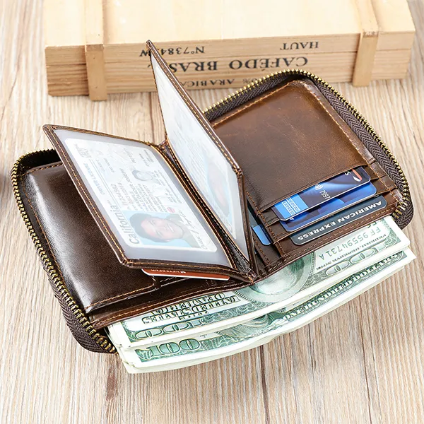 Zipped Travel Wallet Genuine Leather | Men's Personalized Wallets Wholesale OEM ODM Item 1189 - Image 2