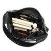 black leather hobo bag N7710 with 16-inch laptop capacity and organized pockets