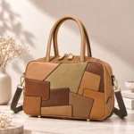 leather work tote for women style N7824 with random cowhide patchwork