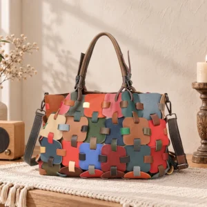 color block bag style N7828 in random multicolor cowhide patchwork
