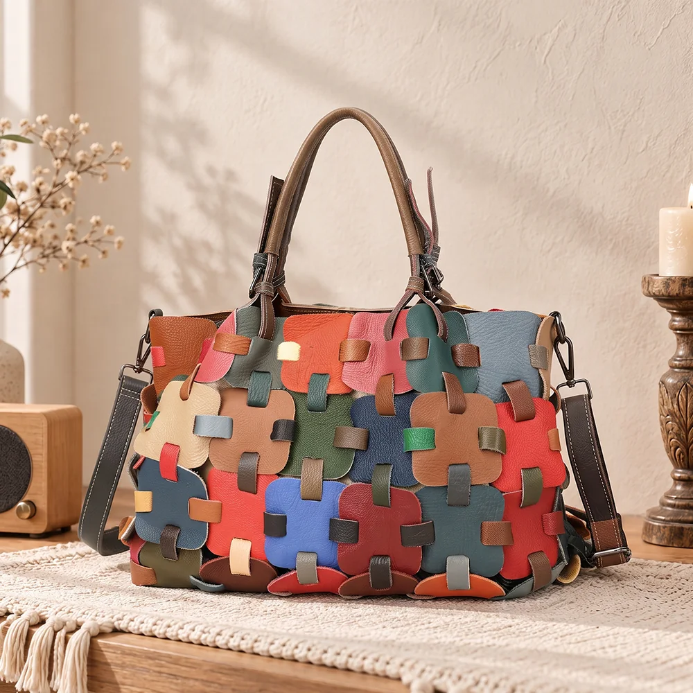 color block bag style N7828 in random multicolor cowhide patchwork