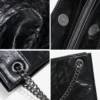 black cowhide hobo bag S1008 leather texture zipper eyelet and chain details